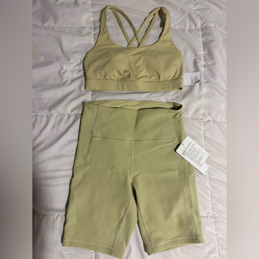 NWT lululemon Shorts and Bra set size 6 Dew Green